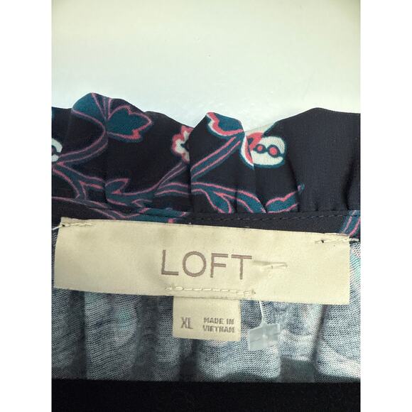 Loft Floral Print Tie Neck Blouse, XL - Picture 4 of 5